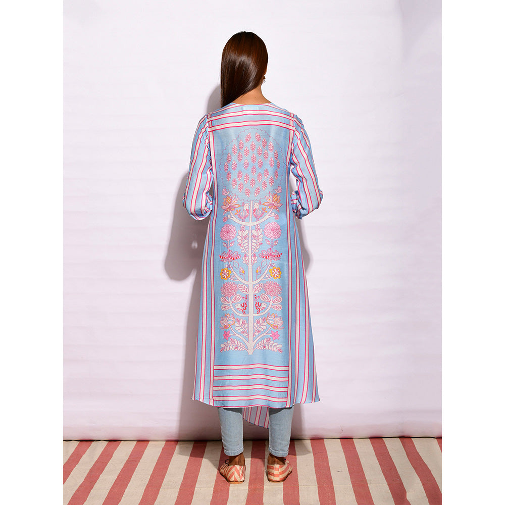 Swati Vijaivargie In Bloom Sky Blue Striped Drape Tunic