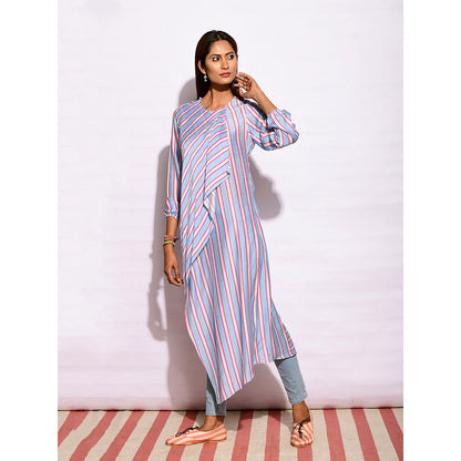 Swati Vijaivargie In Bloom Sky Blue Striped Drape Tunic