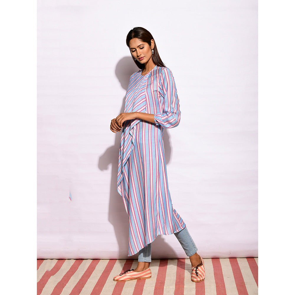 Swati Vijaivargie In Bloom Sky Blue Striped Drape Tunic