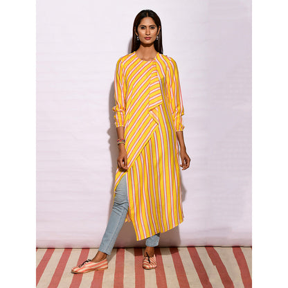 Swati Vijaivargie In Bloom Yellow Striped Drape Tunic