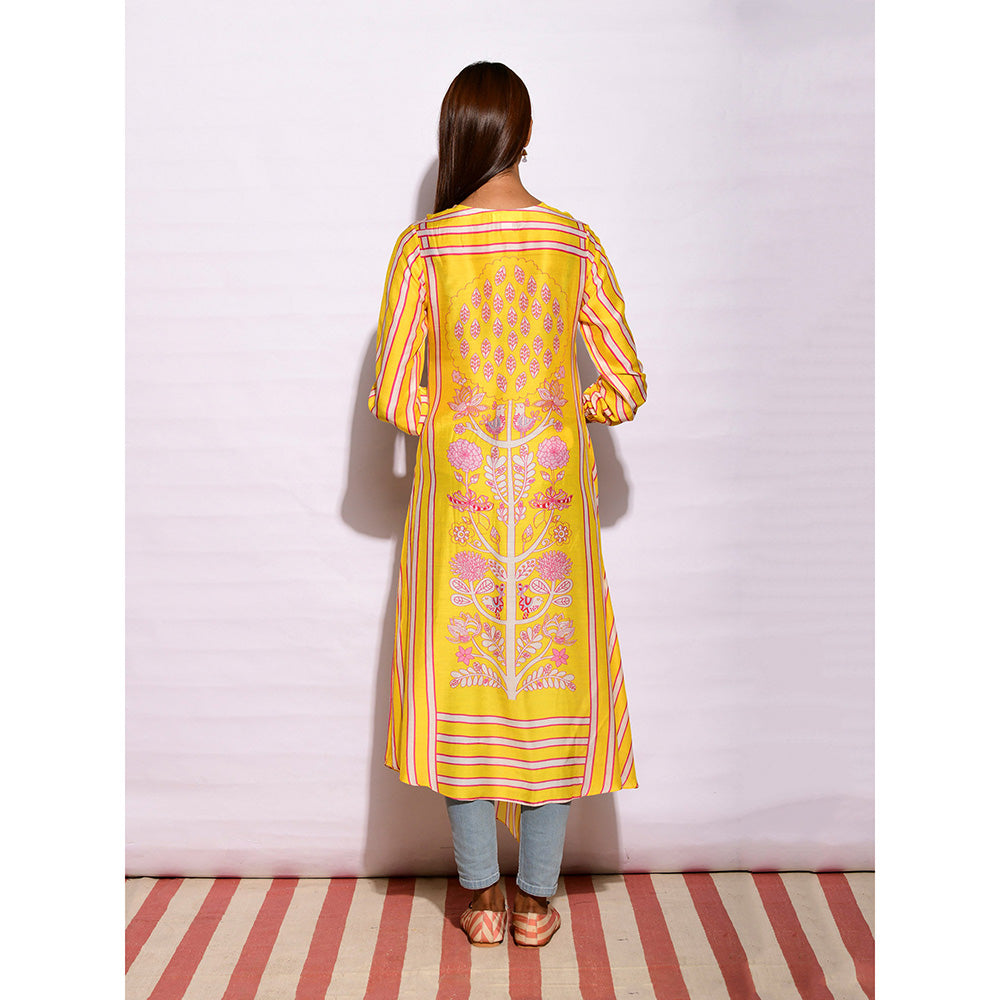 Swati Vijaivargie In Bloom Yellow Striped Drape Tunic