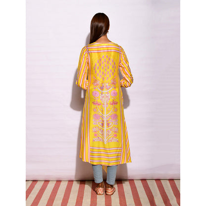Swati Vijaivargie In Bloom Yellow Striped Drape Tunic