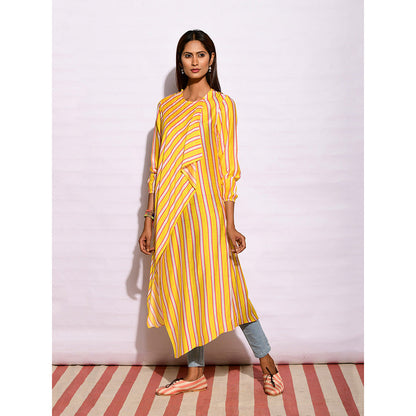 Swati Vijaivargie In Bloom Yellow Striped Drape Tunic