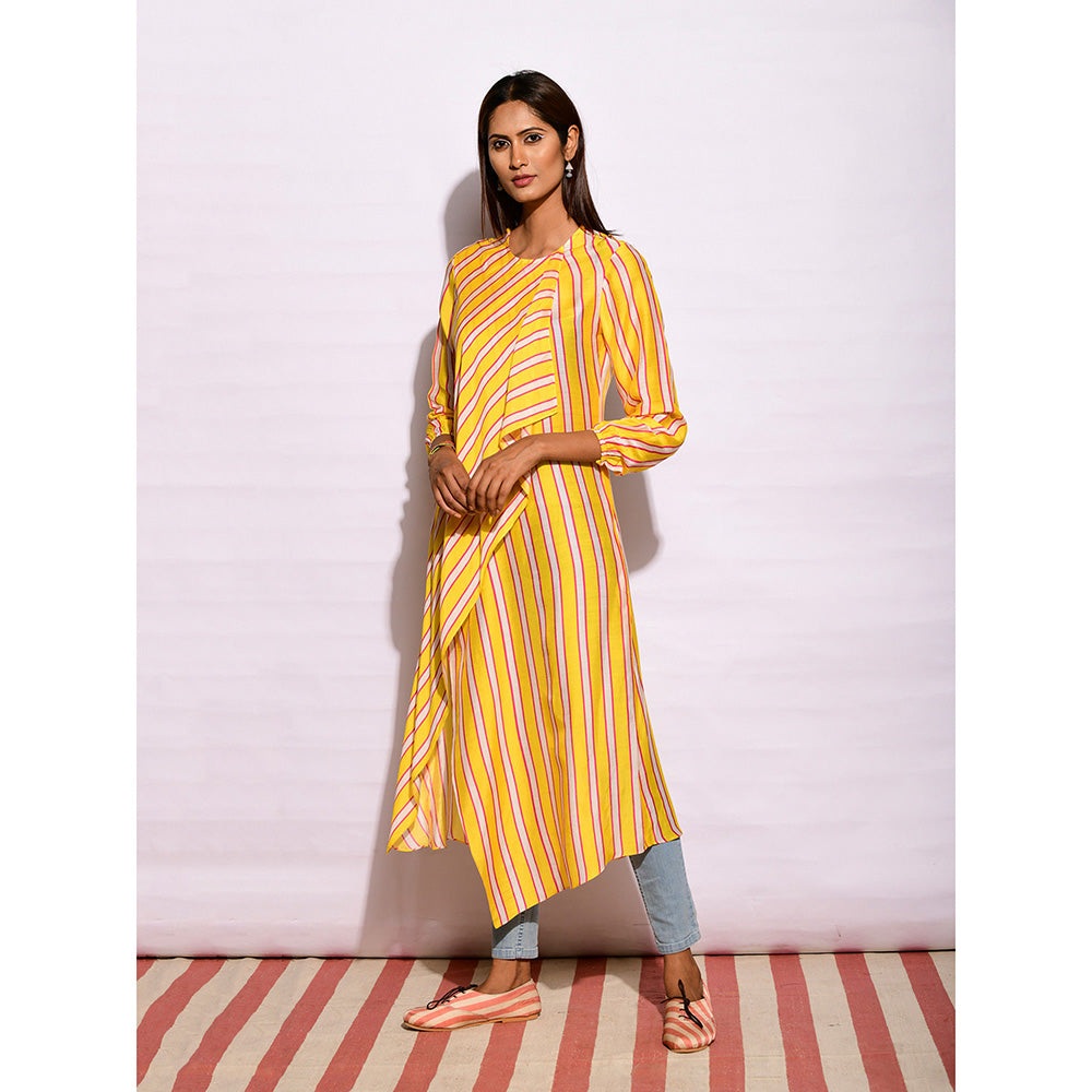 Swati Vijaivargie In Bloom Yellow Striped Drape Tunic