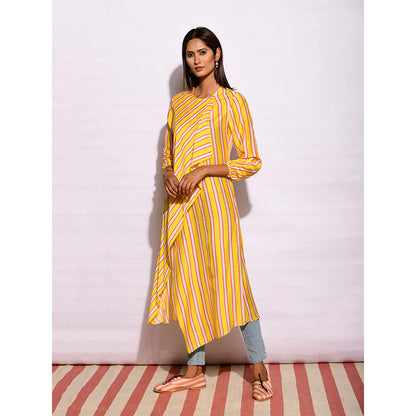 Swati Vijaivargie In Bloom Yellow Striped Drape Tunic