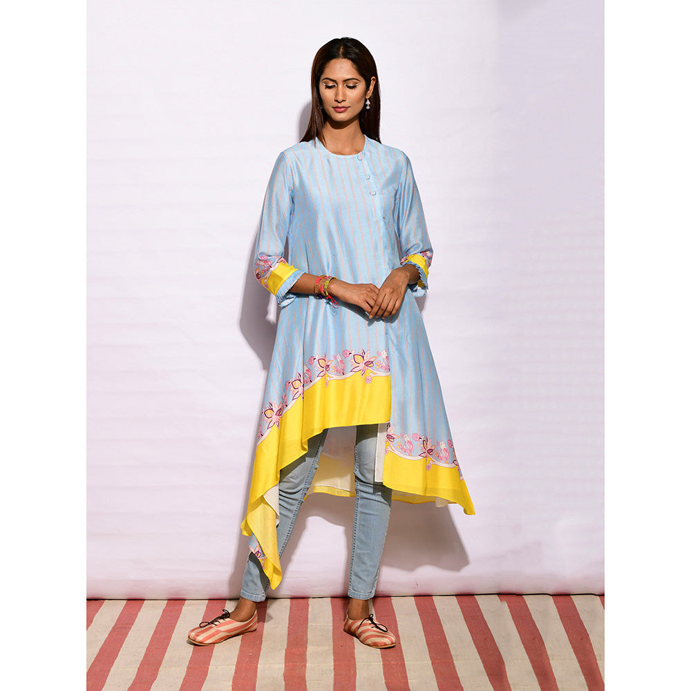 Swati Vijaivargie In Bloom Sky Blue Asymmetric Printed Tunic