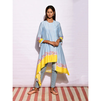 Swati Vijaivargie In Bloom Sky Blue Asymmetric Printed Tunic