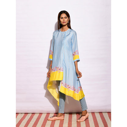 Swati Vijaivargie In Bloom Sky Blue Asymmetric Printed Tunic