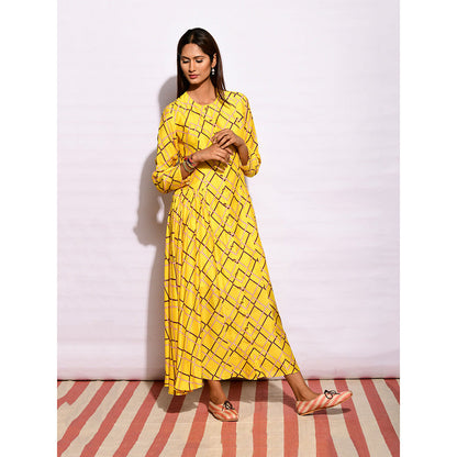 Swati Vijaivargie In Bloom Yellow Diamond Printed Maxi Dress