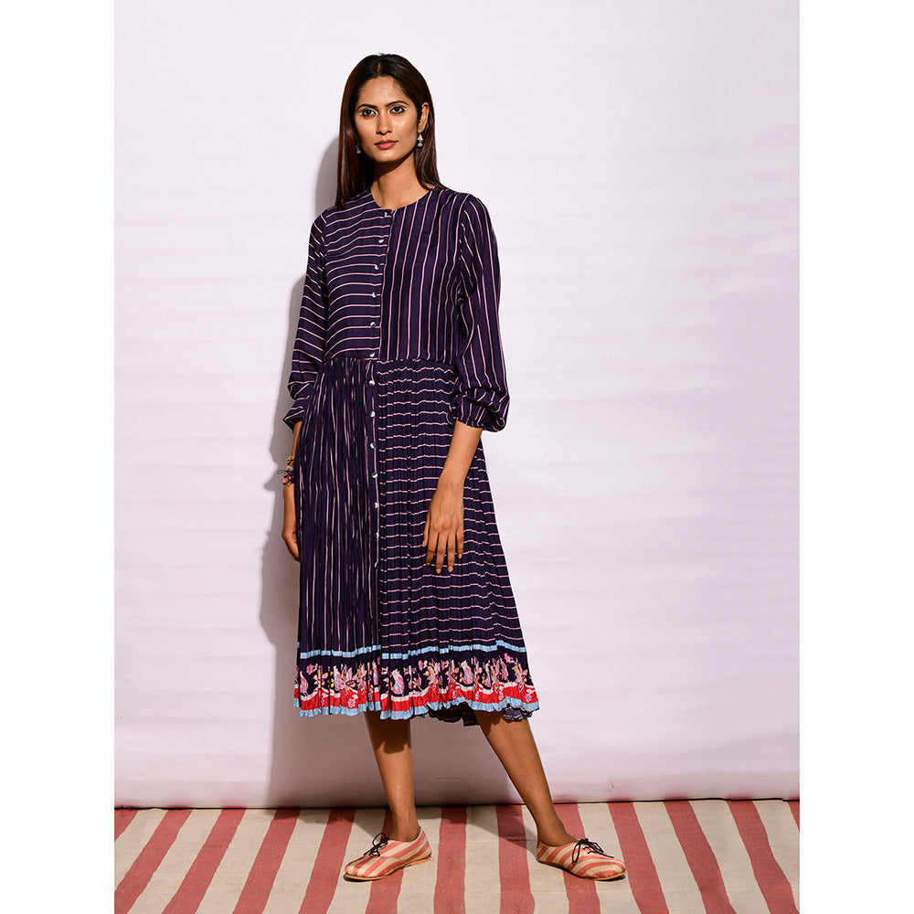 Swati Vijaivargie In Bloom Navy Blue Striped Crushed Dress