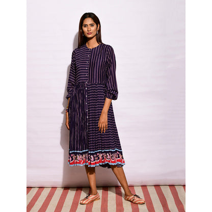 Swati Vijaivargie In Bloom Navy Blue Striped Crushed Dress