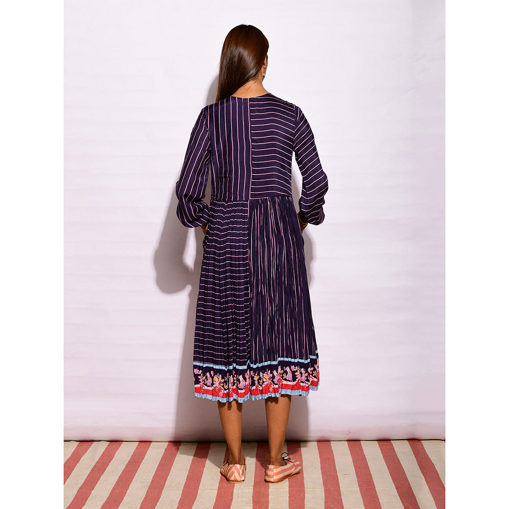 Swati Vijaivargie In Bloom Navy Blue Striped Crushed Dress