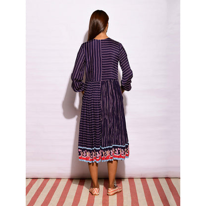 Swati Vijaivargie In Bloom Navy Blue Striped Crushed Dress