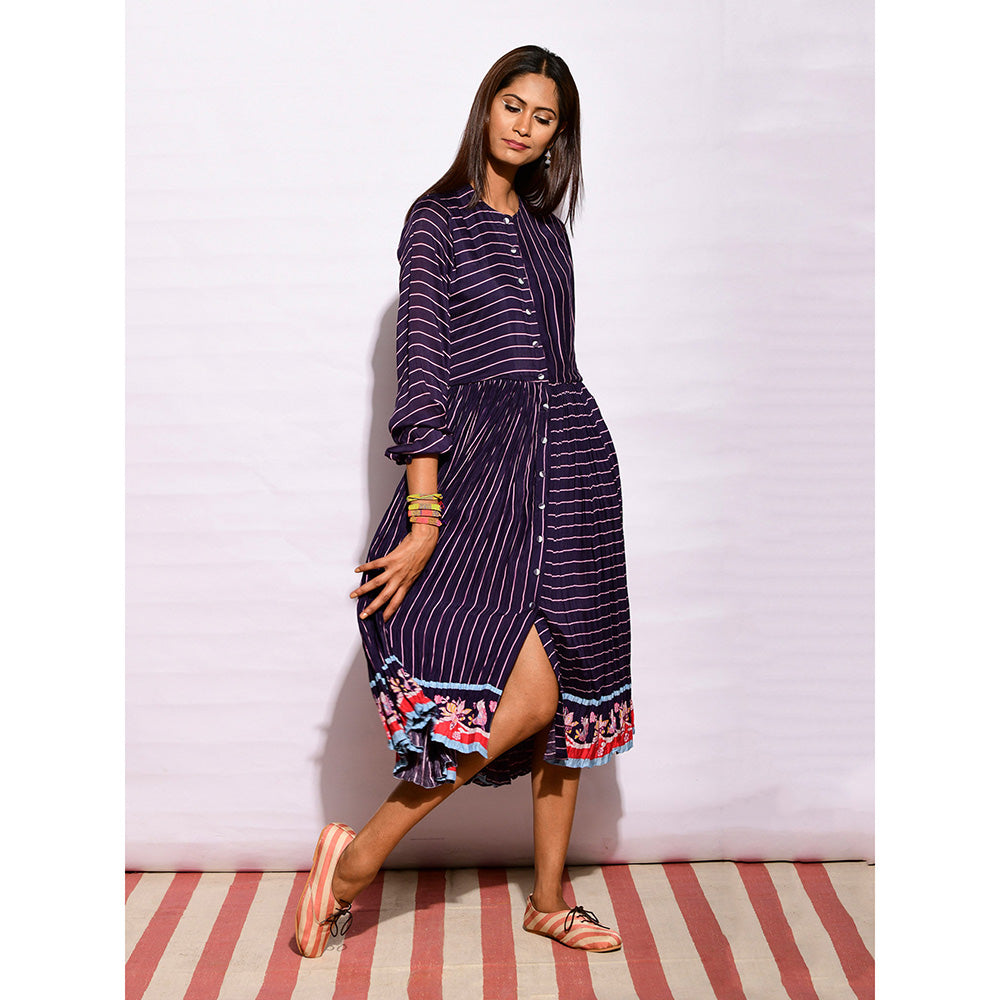 Swati Vijaivargie In Bloom Navy Blue Striped Crushed Dress