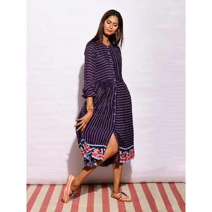 Swati Vijaivargie In Bloom Navy Blue Striped Crushed Dress