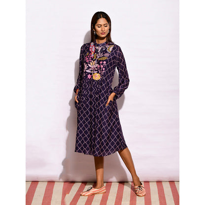 Swati Vijaivargie In Bloom Navy Blue Diamond Printed Dress