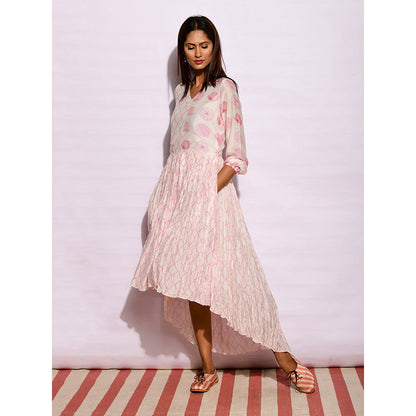 Swati Vijaivargie In Bloom Off White Asymmetric Printed Dress