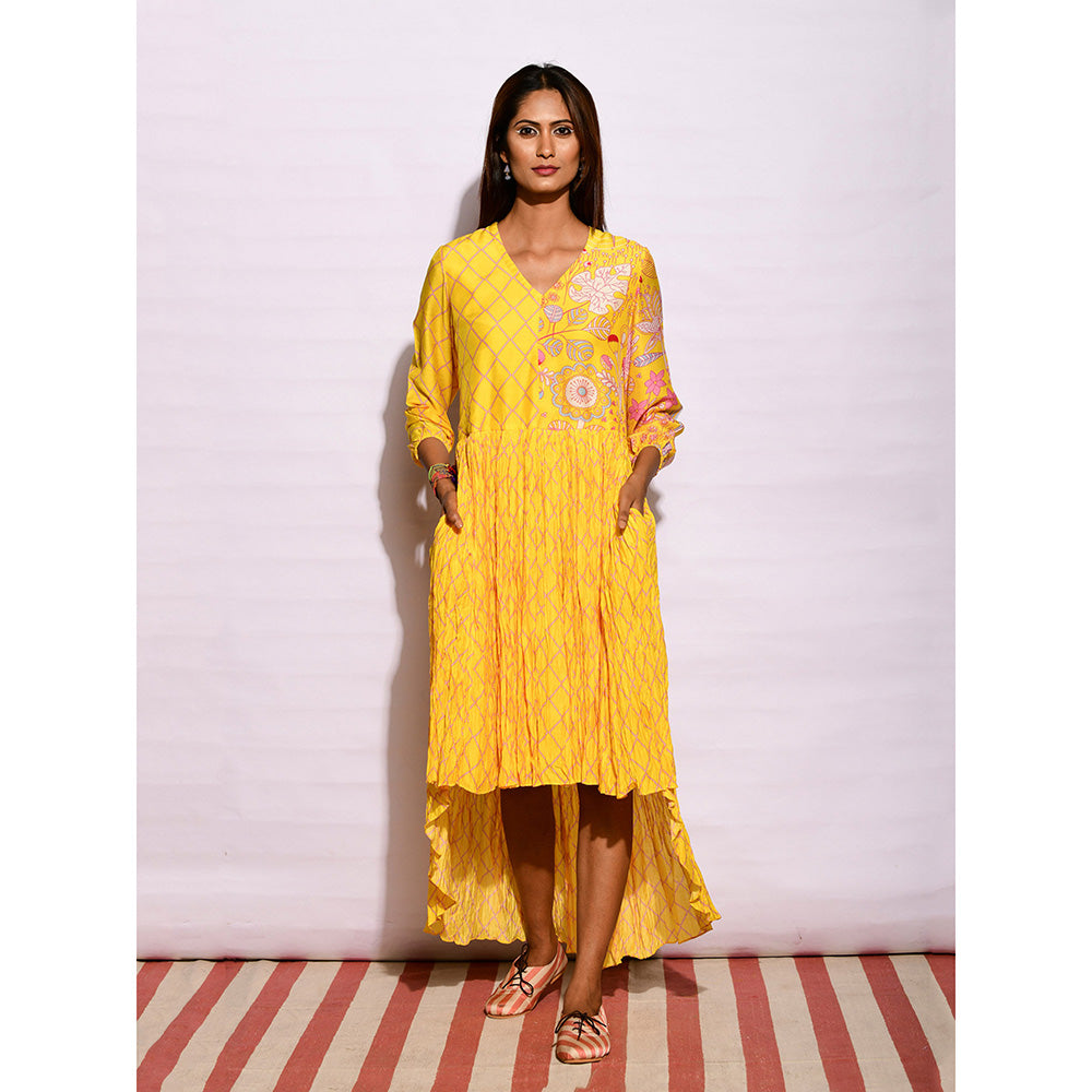 Swati Vijaivargie In Bloom Yellow Diamond Asymmetric Printed Dress