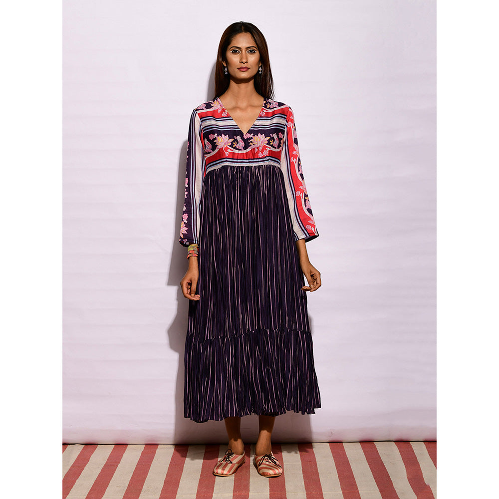 Swati Vijaivargie In Bloom Navy Blue Printed Crushed Dress