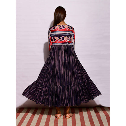 Swati Vijaivargie In Bloom Navy Blue Printed Crushed Dress