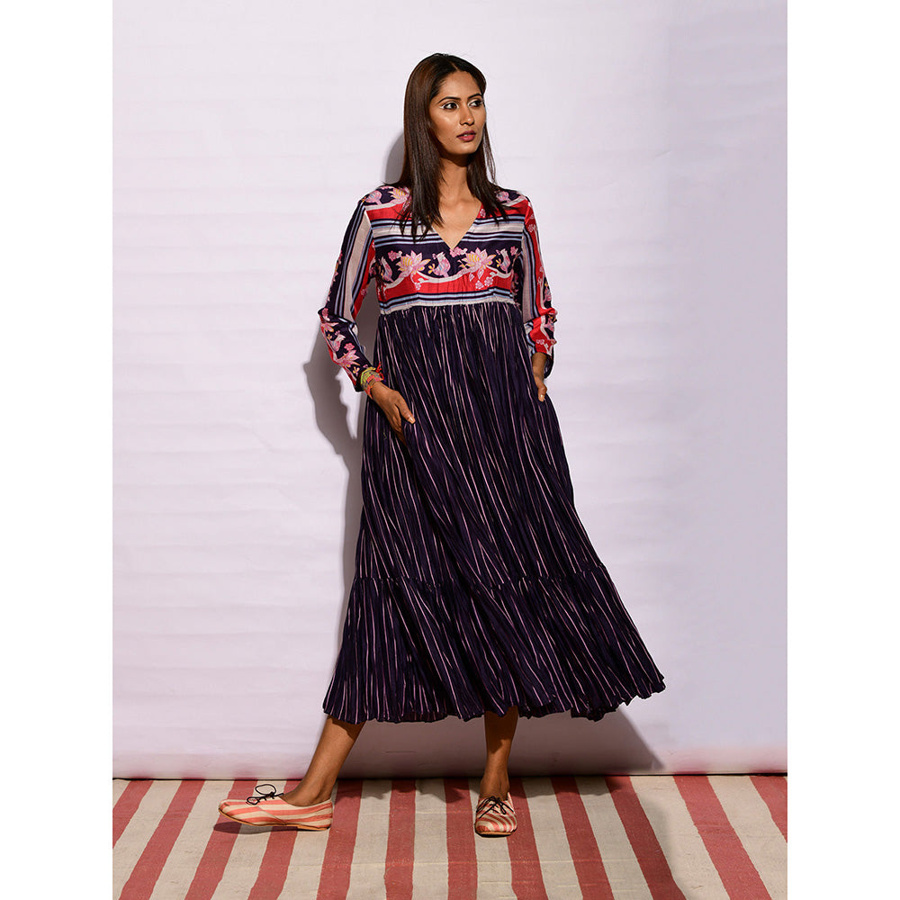 Swati Vijaivargie In Bloom Navy Blue Printed Crushed Dress