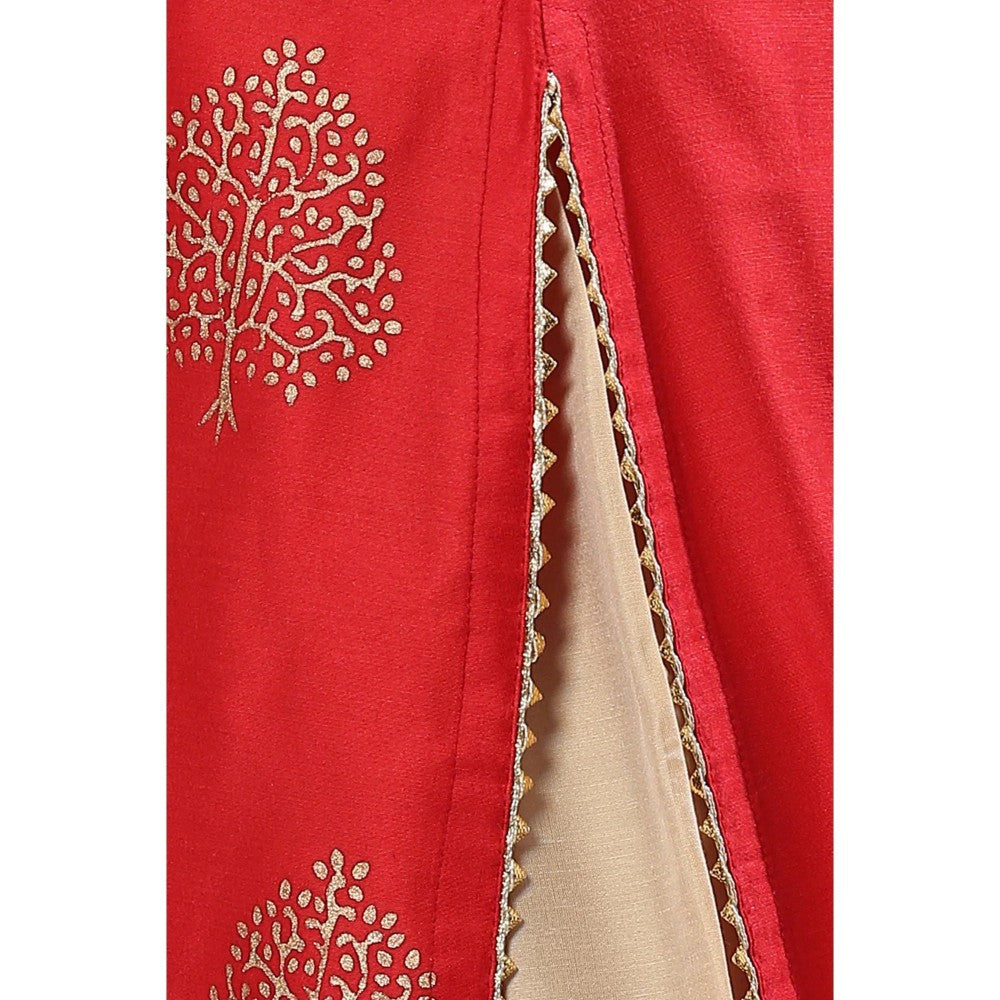 TAHILIYA Red Khari Printed Cotton Silk Kurta