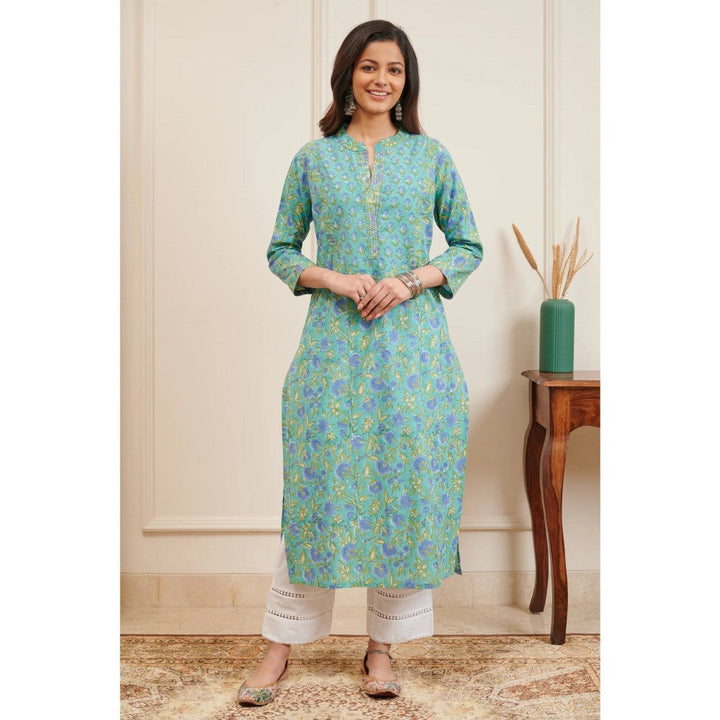 TAHILIYA Teal Blue Hand Block Printed Kurta