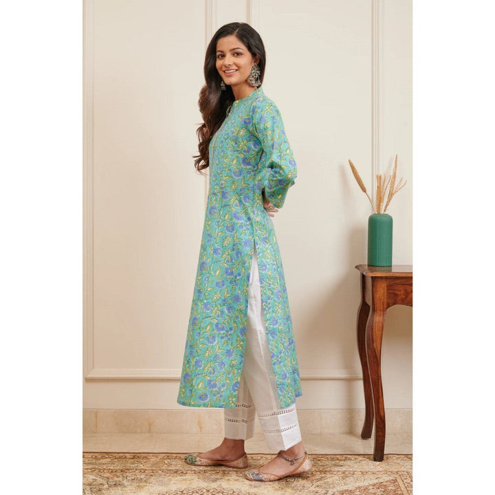 TAHILIYA Teal Blue Hand Block Printed Kurta