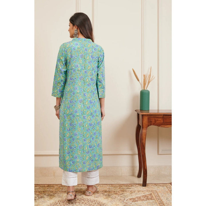 TAHILIYA Teal Blue Hand Block Printed Kurta