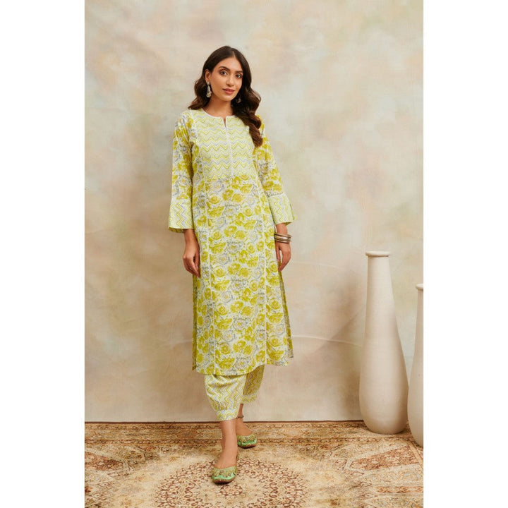 TAHILIYA Lemon Green Printed Straight Kurta