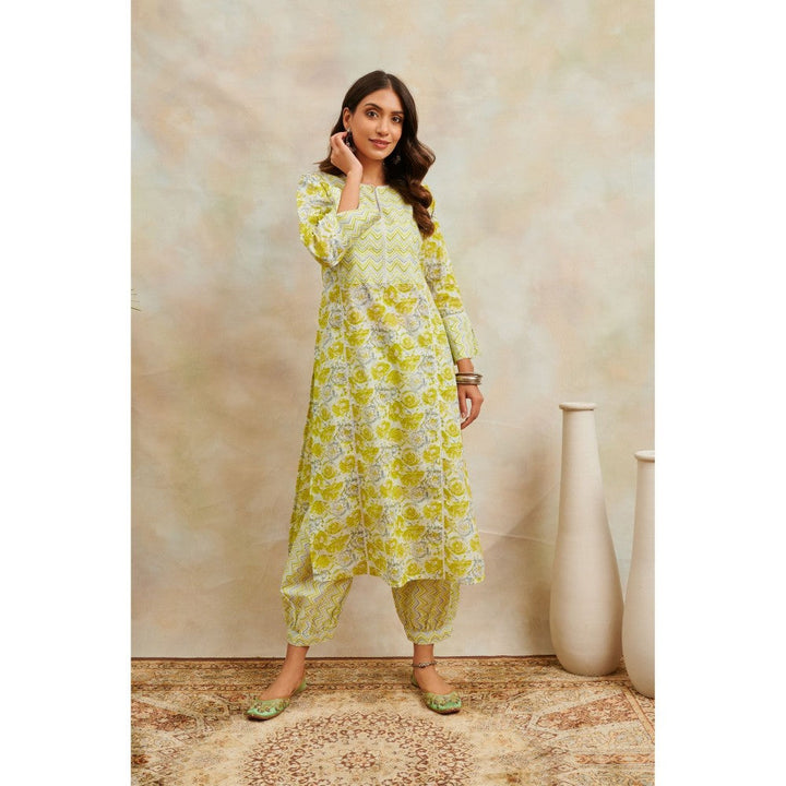 TAHILIYA Lemon Green Printed Straight Kurta