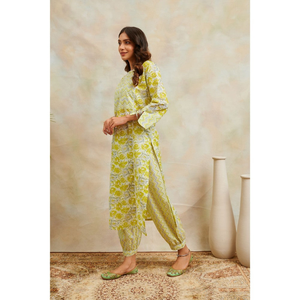 TAHILIYA Lemon Green Printed Straight Kurta