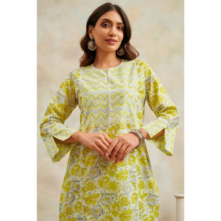 TAHILIYA Lemon Green Printed Straight Kurta