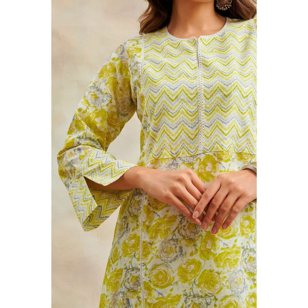 TAHILIYA Lemon Green Printed Straight Kurta