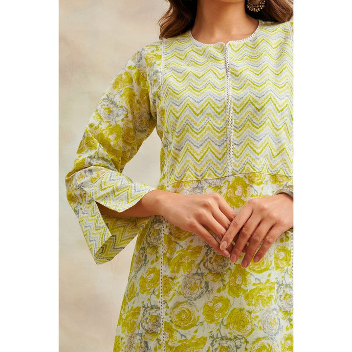 TAHILIYA Lemon Green Printed Straight Kurta