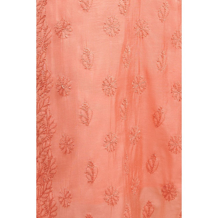 TAHILIYA Peach Chikankari Chanderi Silk Designer Kurta with Slip (Set of 2)