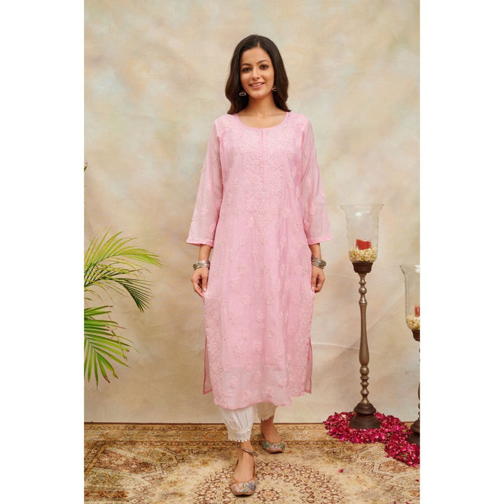 TAHILIYA Pink Chikankari Chanderi Silk Kurta with Slip (Set of 2)