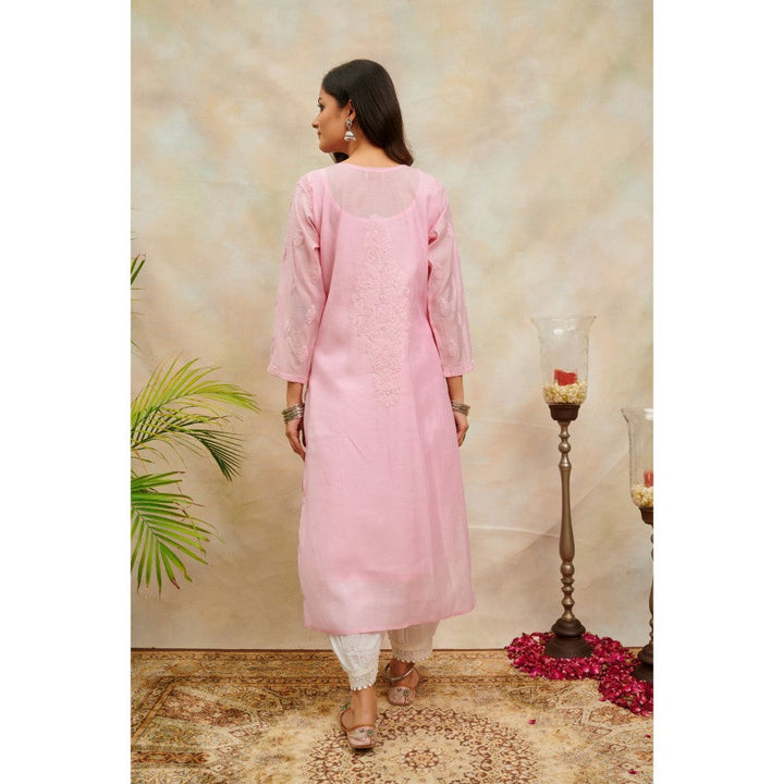 TAHILIYA Pink Chikankari Chanderi Silk Kurta with Slip (Set of 2)