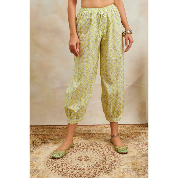 TAHILIYA Lemon Yellow Printed Izhaar Pants