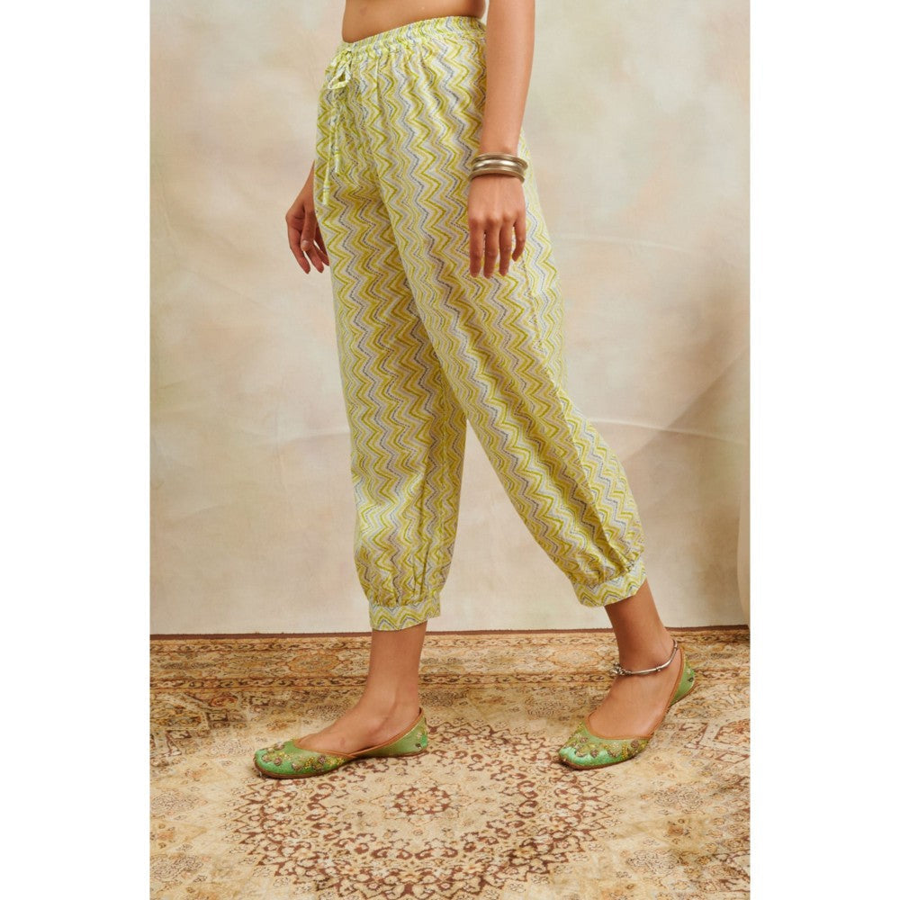 TAHILIYA Lemon Yellow Printed Izhaar Pants