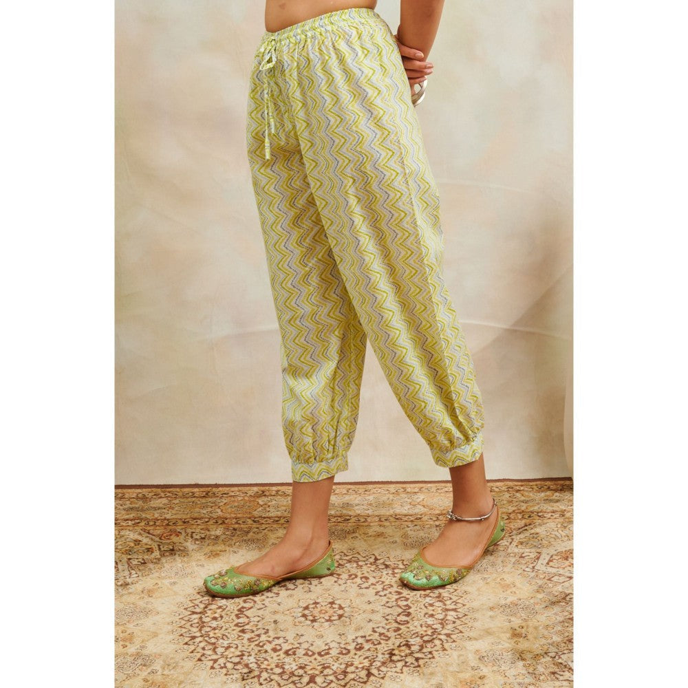 TAHILIYA Lemon Yellow Printed Izhaar Pants