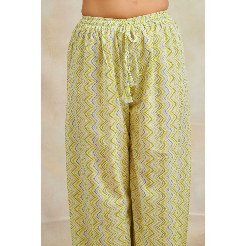 TAHILIYA Lemon Yellow Printed Izhaar Pants