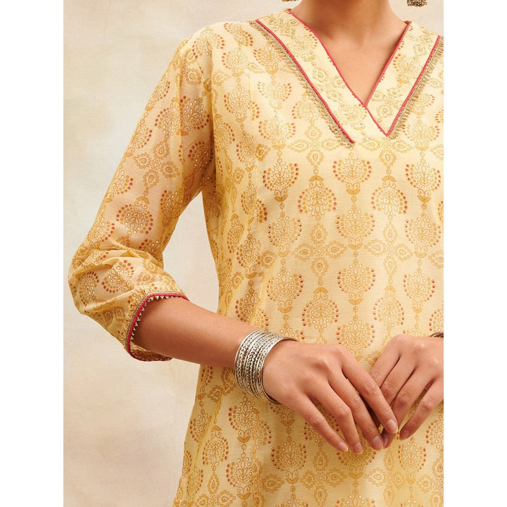 TAHILIYA Yellow Khari Printed and Embellished Chanderi Silk Kurta