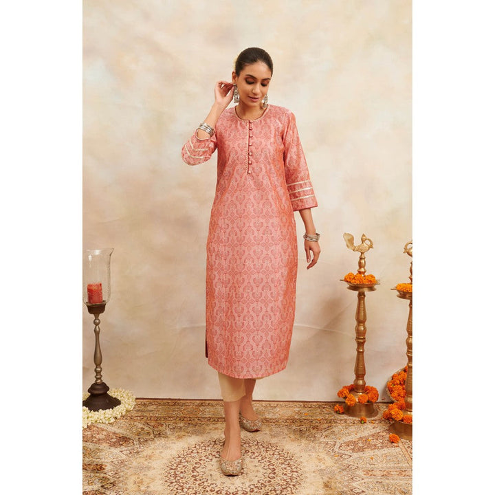 TAHILIYA Peach Khari Printed Chanderi Silk Kurta