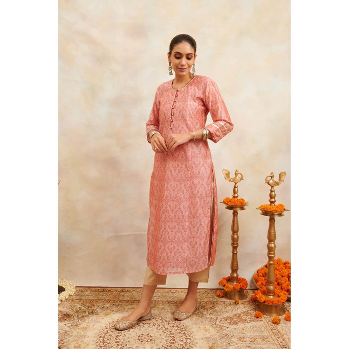 TAHILIYA Peach Khari Printed Chanderi Silk Kurta