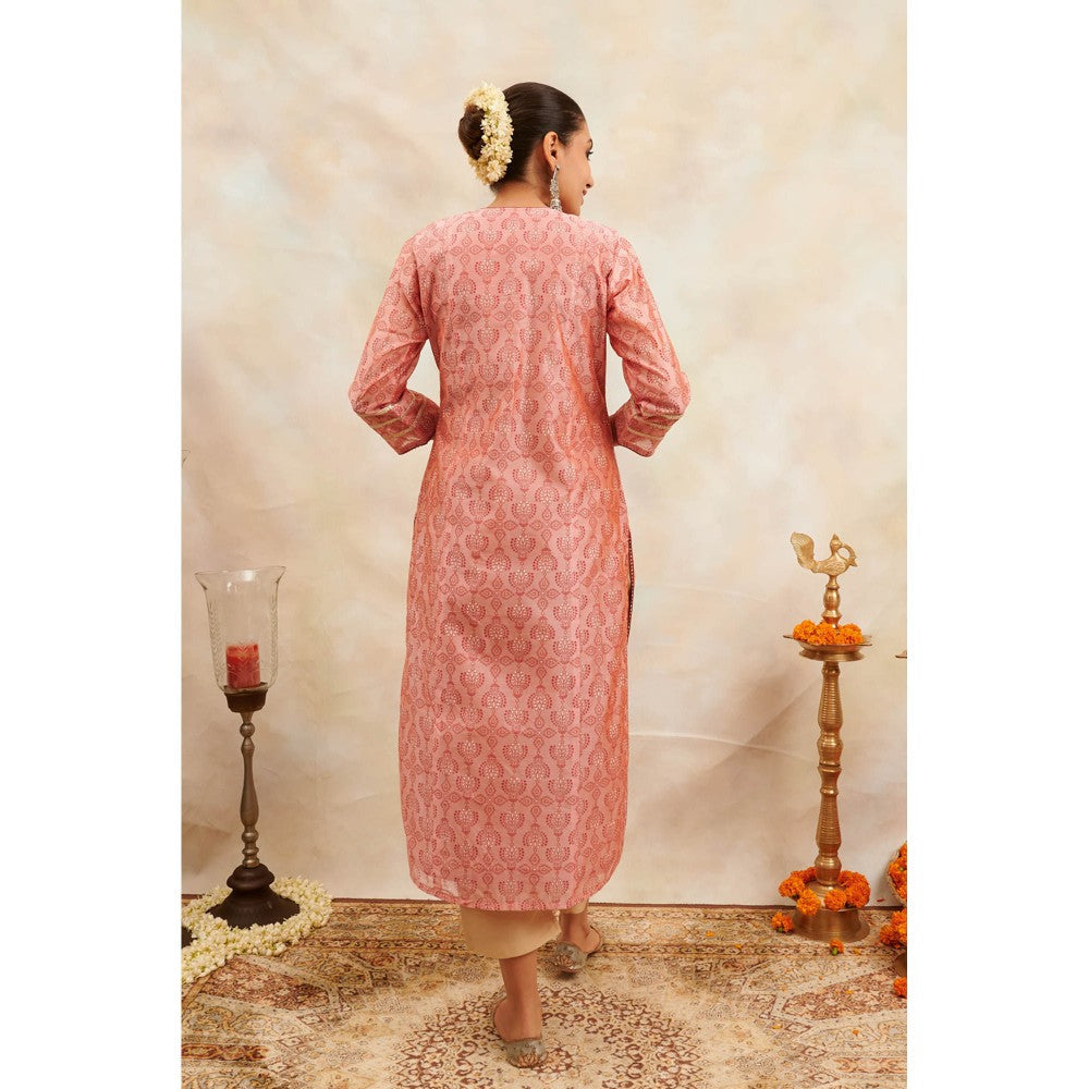 TAHILIYA Peach Khari Printed Chanderi Silk Kurta