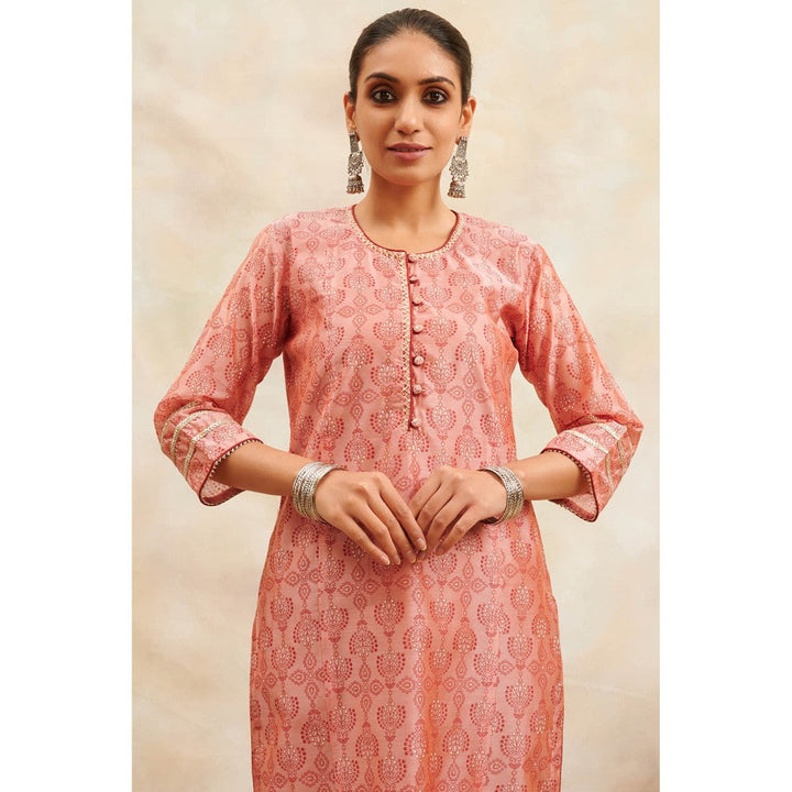 TAHILIYA Peach Khari Printed Chanderi Silk Kurta