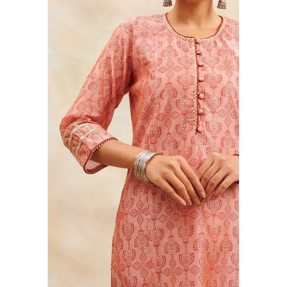 TAHILIYA Peach Khari Printed Chanderi Silk Kurta