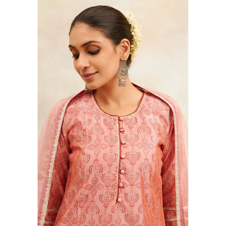 TAHILIYA Peach Khari Printed Chanderi Silk Kurta