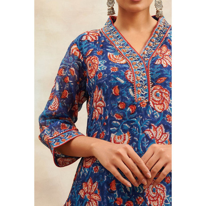 TAHILIYA Indigo Blue Hand Block Printed Chanderi Silk Kurta